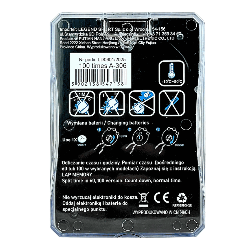 Cyfrowy stoper w metalowej obudowanie 100 międzyczasów - Legend Sport